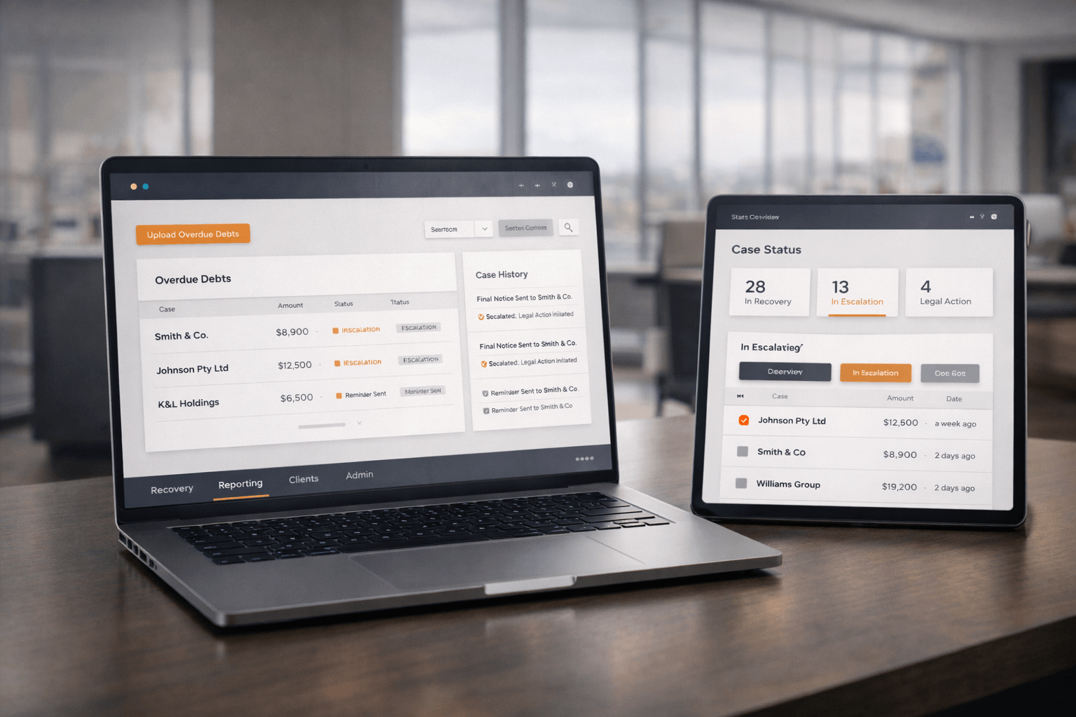 self-service debt recovery image 6 - CollectWise portal interface shown on desktop and tablet